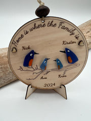 Personalized Sea Glass Bird Family Tree, Laser Cut Wooden Keepsake Ornament