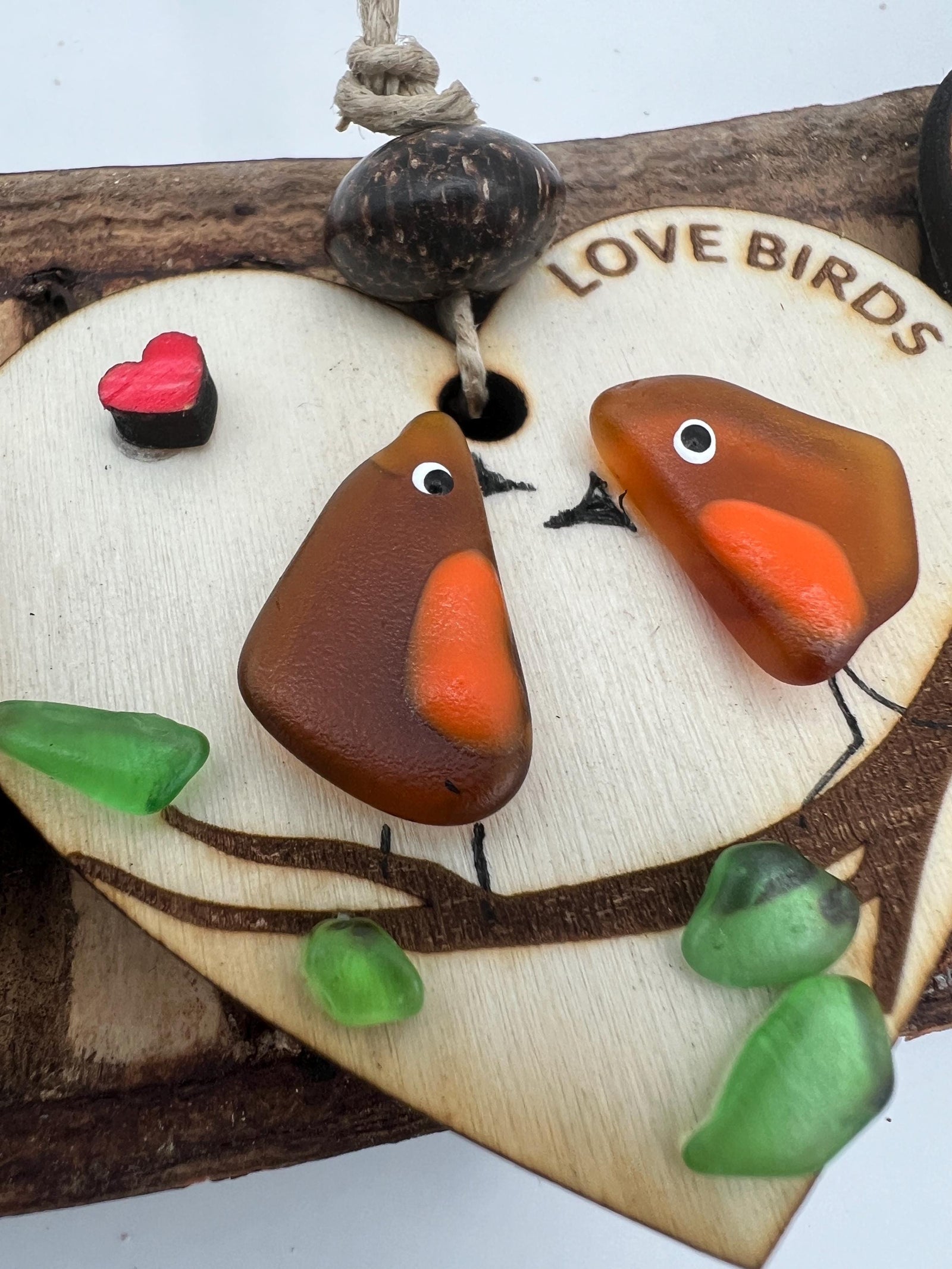 Sea Glass Love Birds Ornament – Handmade Coastal Wedding or Christmas Gift