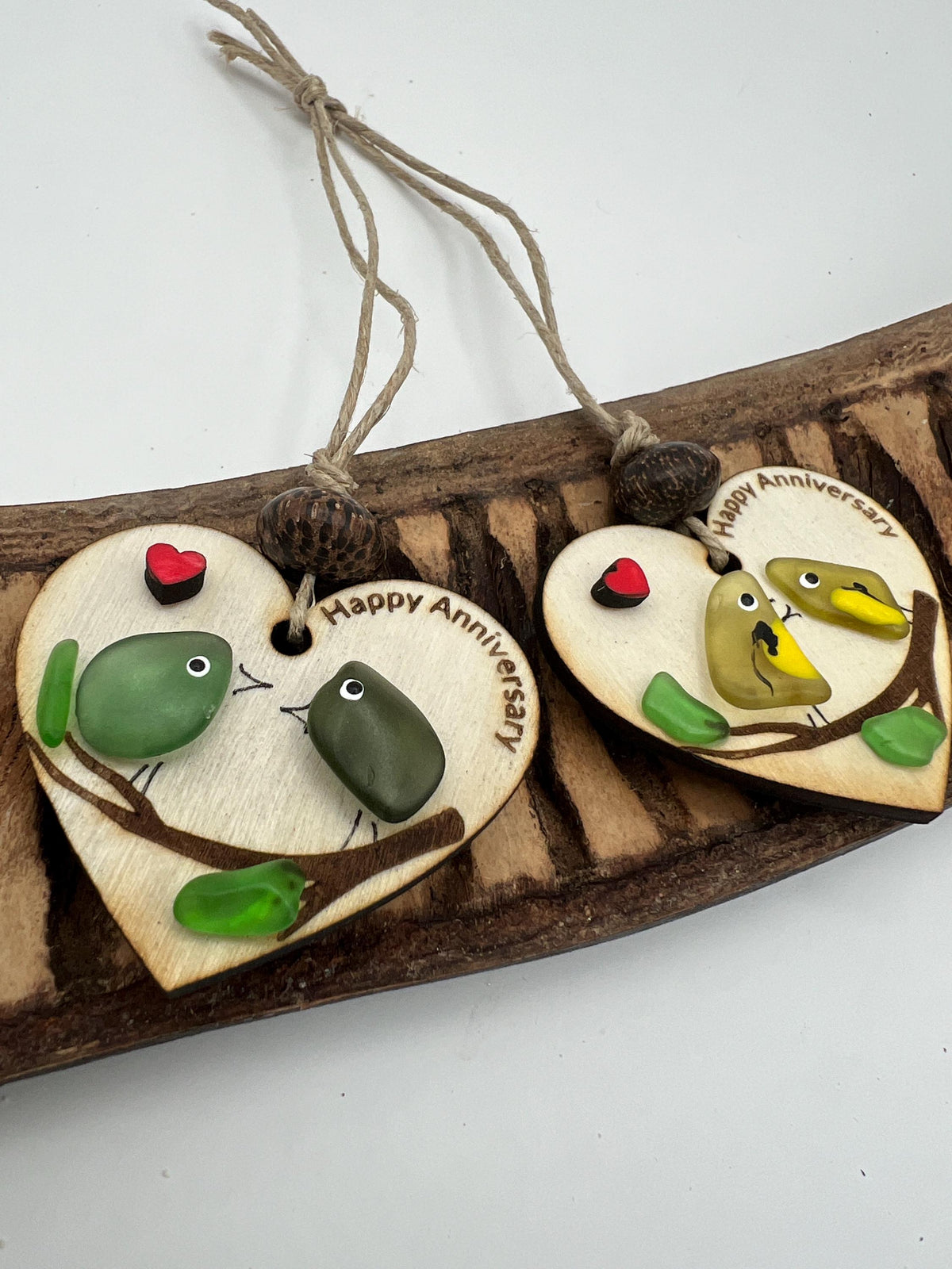 Sea Glass Love Birds Ornament – Handmade Coastal Wedding or Christmas Gift