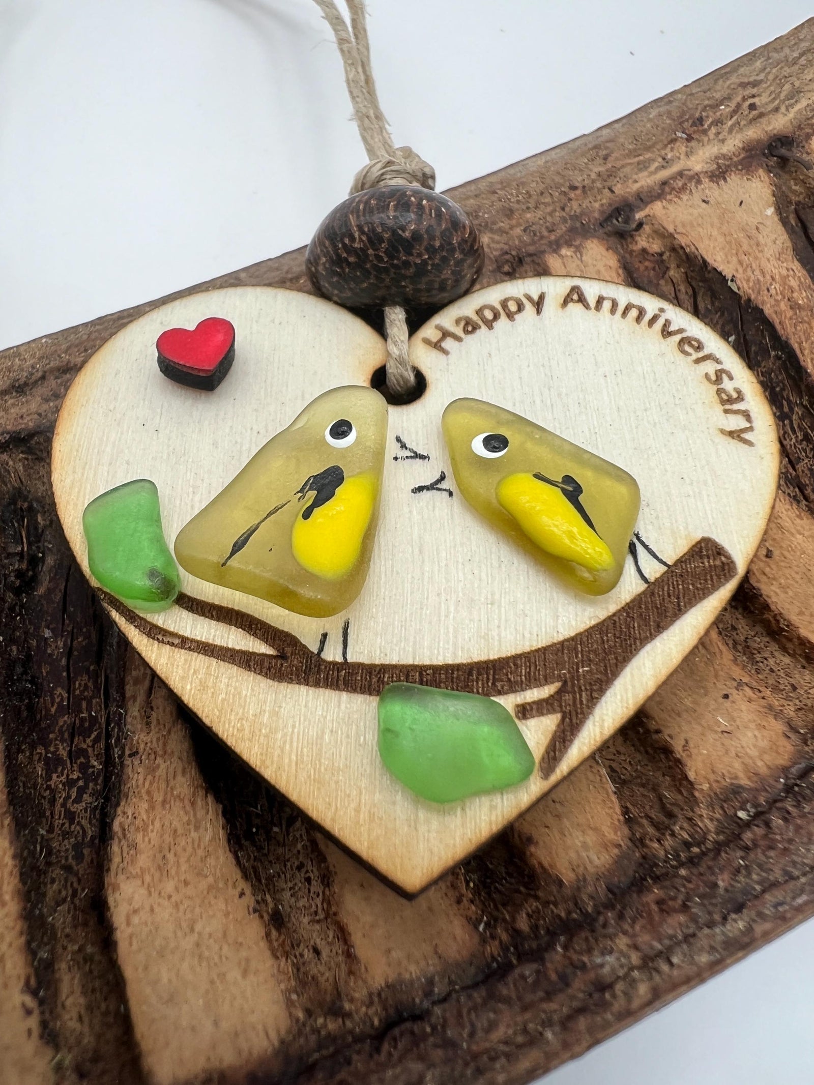 Sea Glass Love Birds Ornament – Handmade Coastal Wedding or Christmas Gift