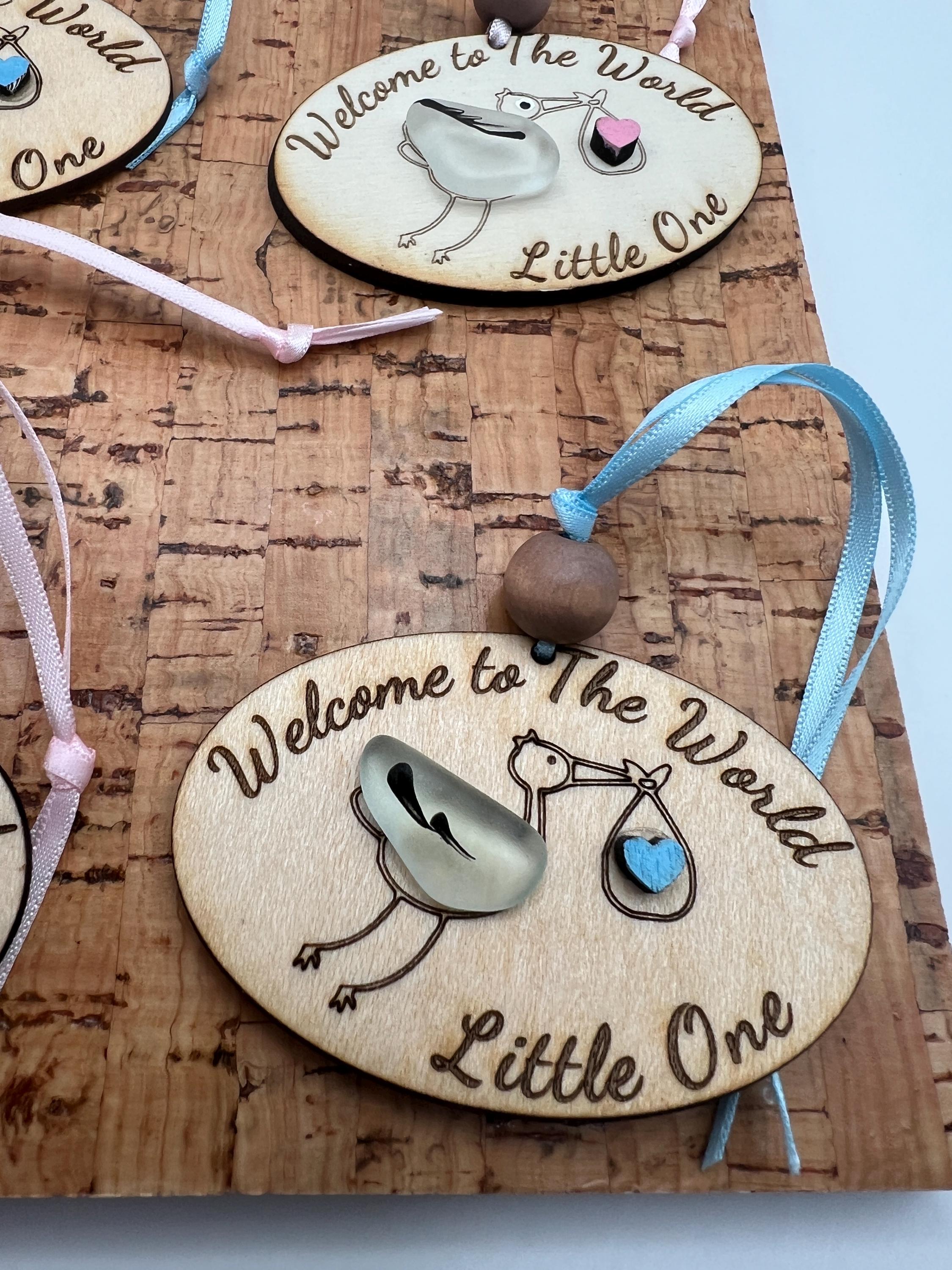 Sea Glass Baby Ornament, Wooden Welcome to the World Gift, Baby’s Shower Keepsake, Baby’s first Christmas