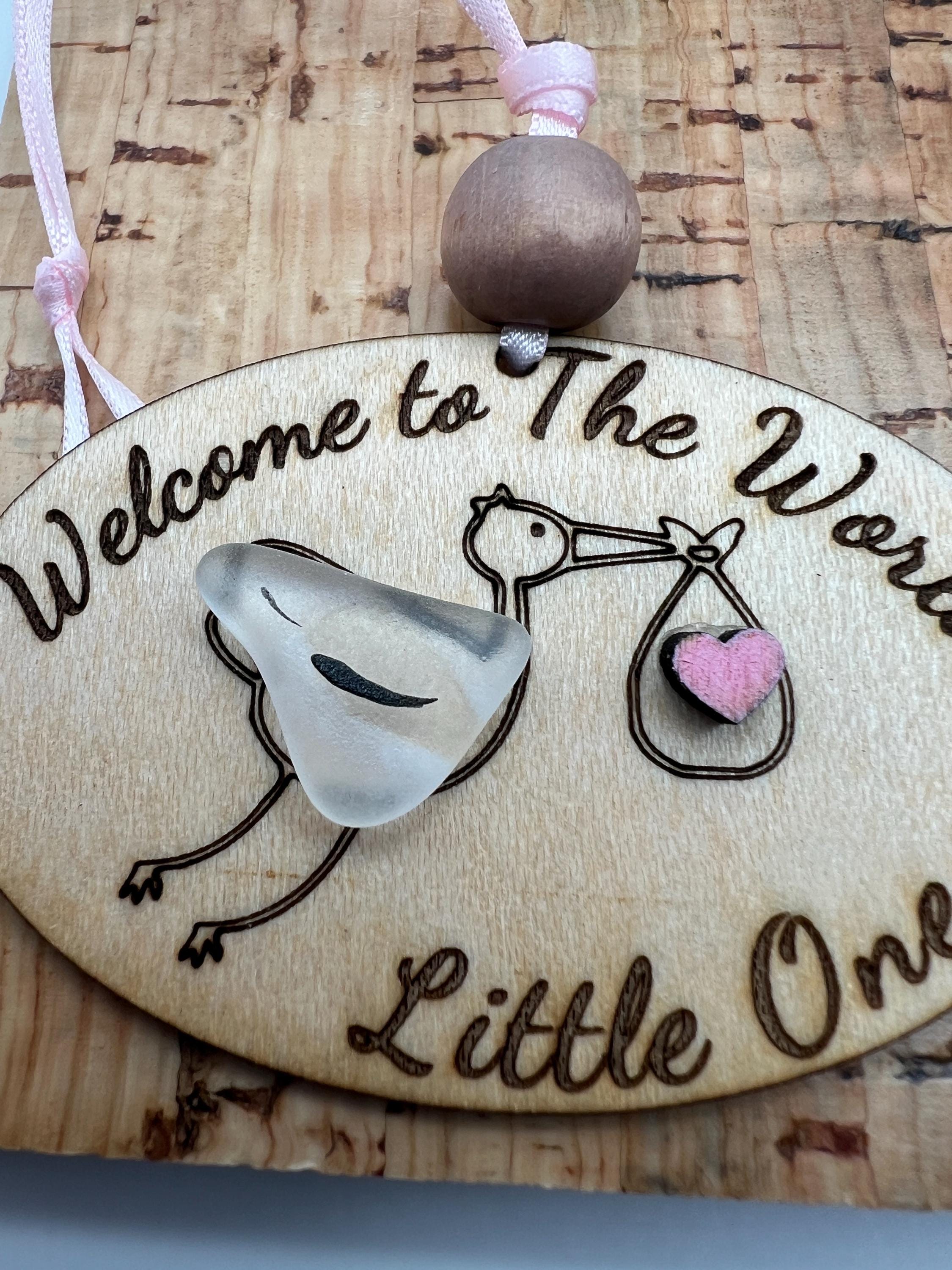 Sea Glass Baby Ornament, Wooden Welcome to the World Gift, Baby’s Shower Keepsake, Baby’s first Christmas