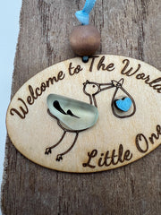 Sea Glass Baby Ornament, Wooden Welcome to the World Gift, Baby’s Shower Keepsake, Baby’s first Christmas