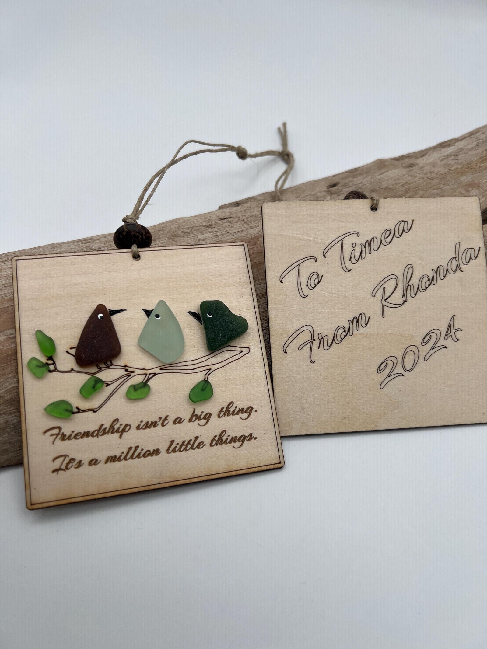 Sea Glass Bird (Christmas) Ornament – Handmade Friendship Gift, Laser Cut Wood, Personalized