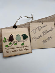 Sea Glass Bird (Christmas) Ornament – Handmade Friendship Gift, Laser Cut Wood, Personalized