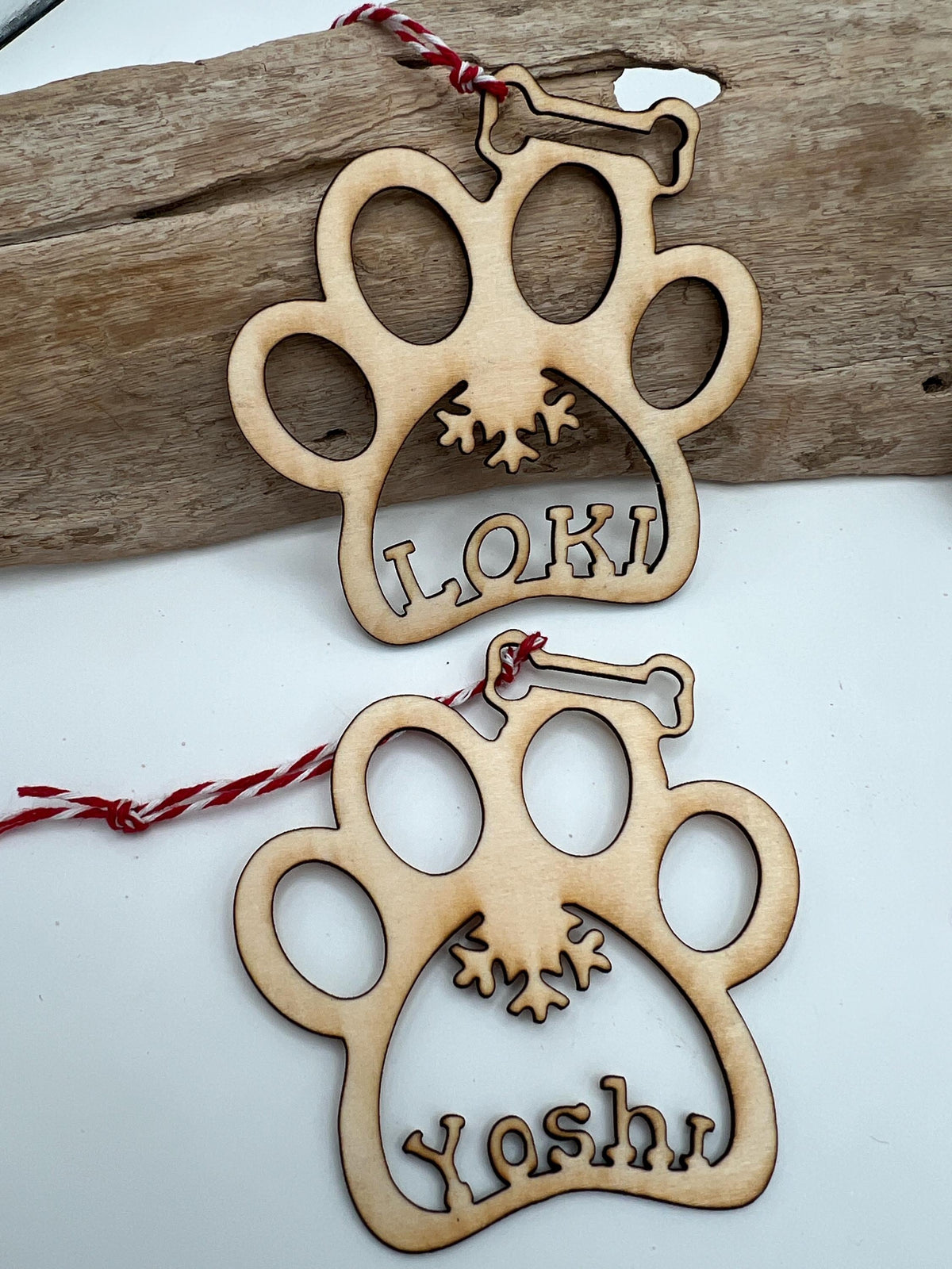 Personalized Wooden Pet Ornament, Christmas Paw Print Keepsake