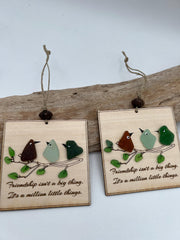 Sea Glass Bird (Christmas) Ornament – Handmade Friendship Gift, Laser Cut Wood, Personalized