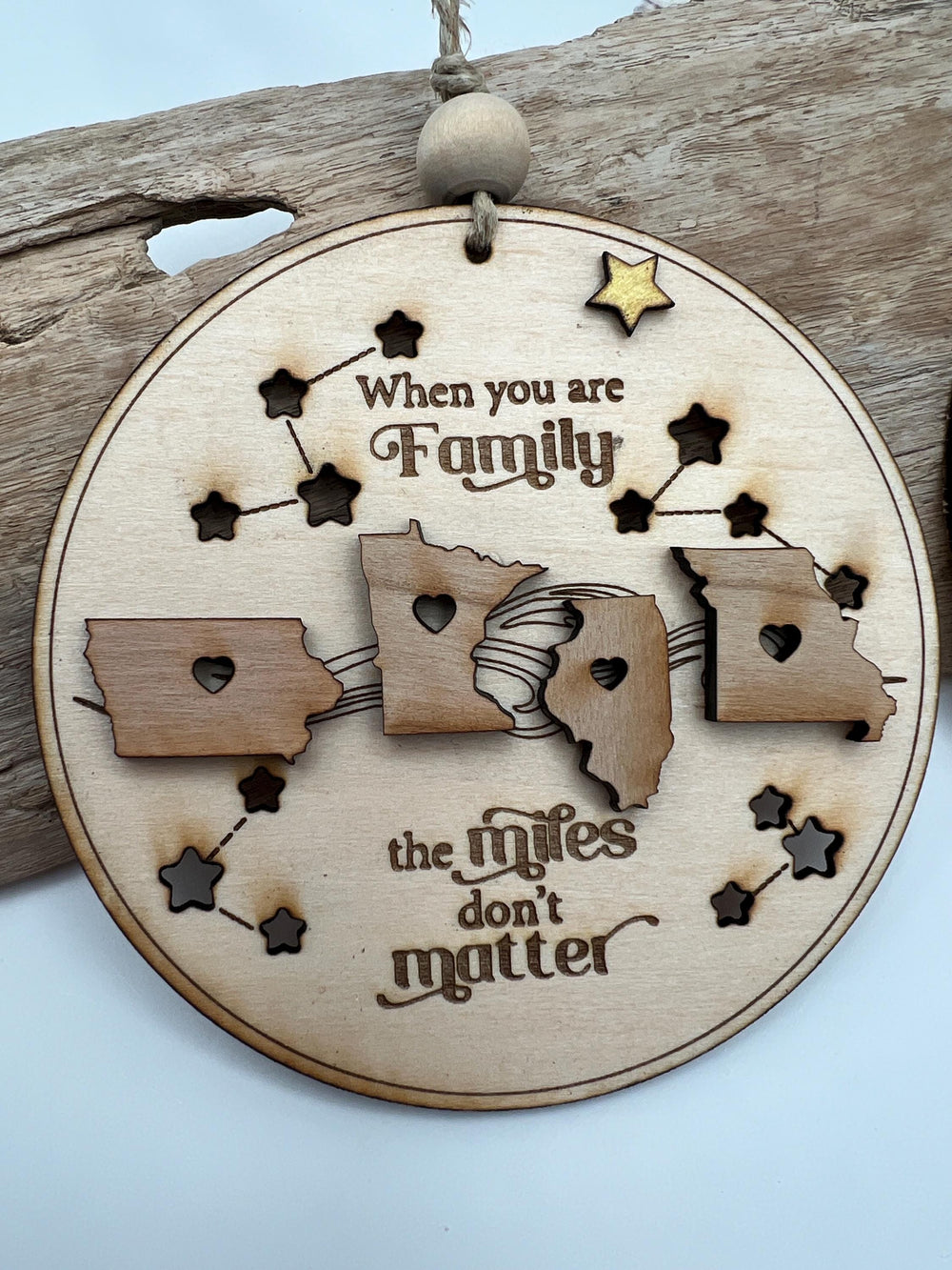 Personalized Wooden Family Ornament, Across the Miles (Christmas) Gift