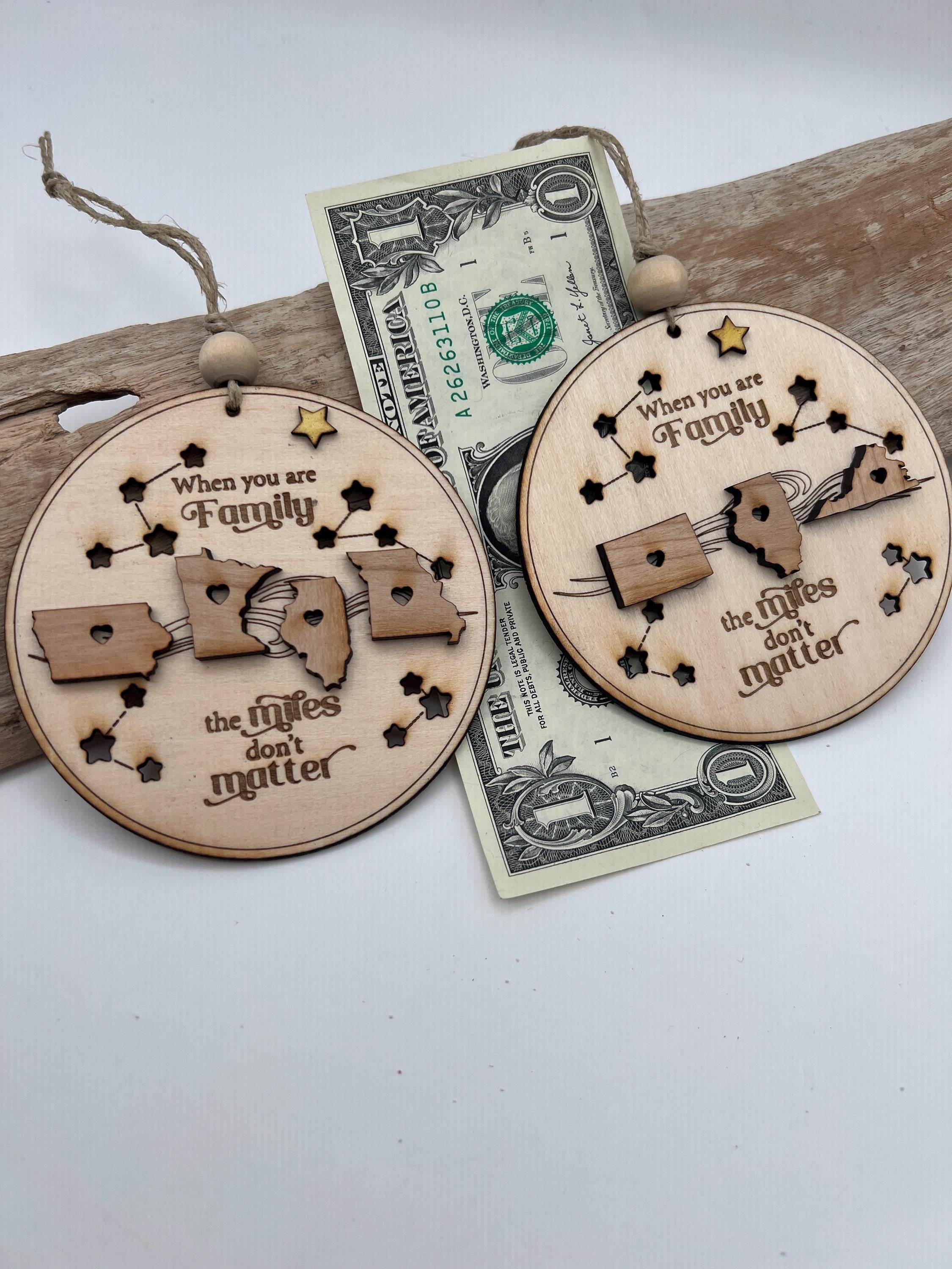 Personalized Wooden Family Ornament, Across the Miles (Christmas) Gift