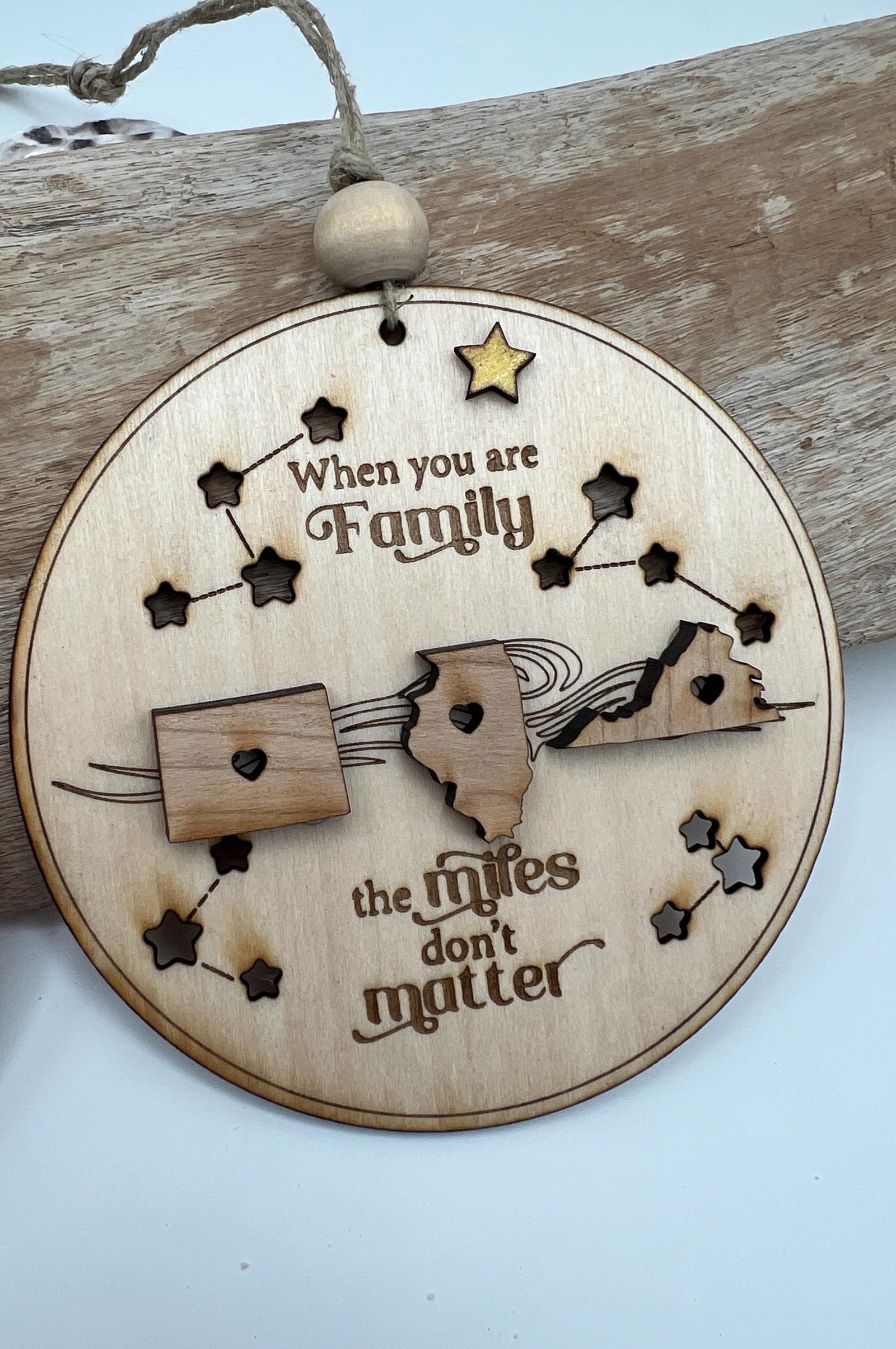Personalized Wooden Family Ornament, Across the Miles (Christmas) Gift