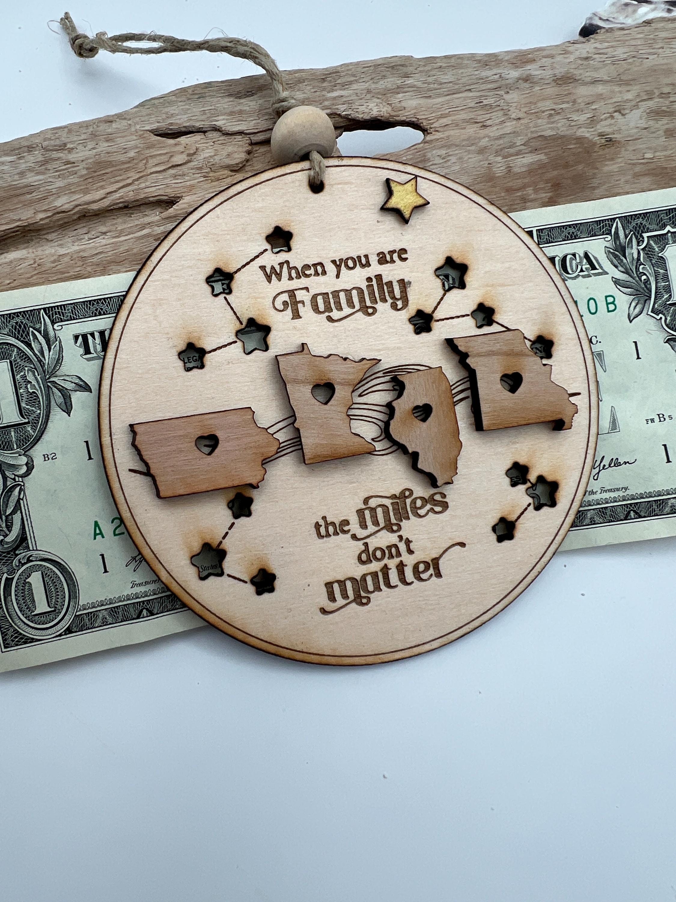 Personalized Wooden Family Ornament, Across the Miles (Christmas) Gift