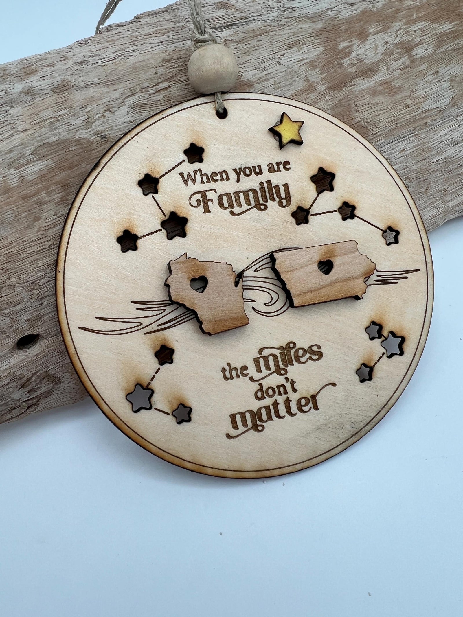 Personalized Wooden Family Ornament, Across the Miles (Christmas) Gift