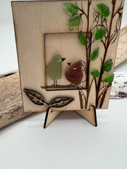 Genuine Sea Glass Friendship Birds – Handmade Coastal Bird Art with Wooden Easel