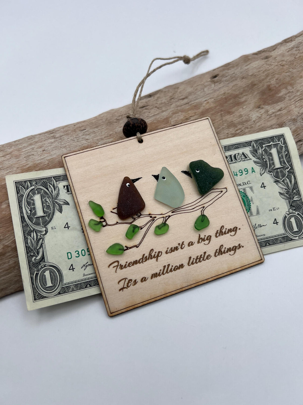 Sea Glass Bird (Christmas) Ornament – Handmade Friendship Gift, Laser Cut Wood, Personalized