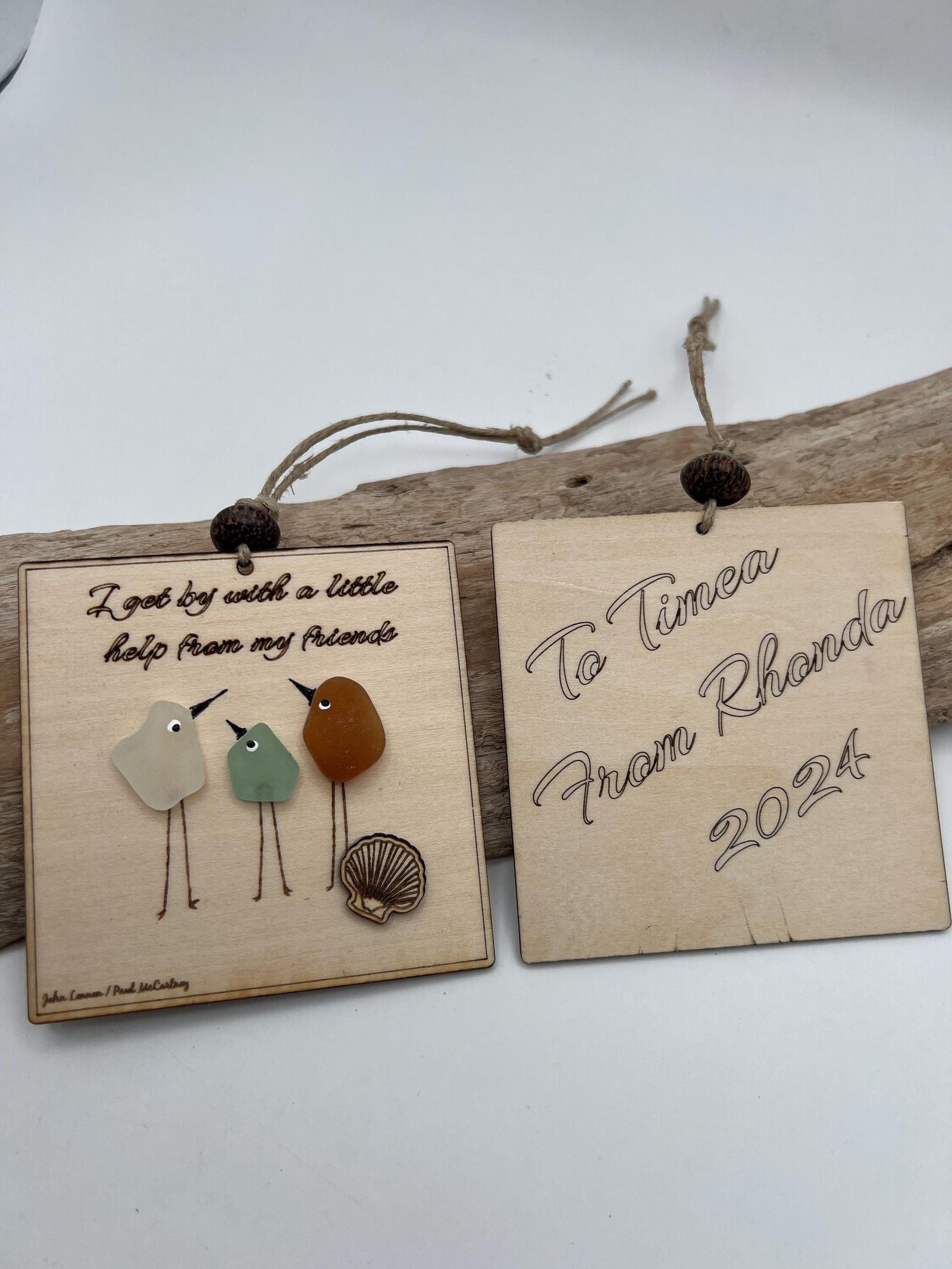 Personalized Sea Glass Bird Ornament – Engraved Friendship (Christmas) Gift