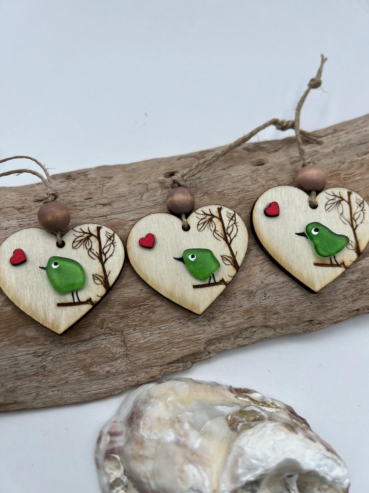 Sea Glass Bird Ornament, Coastal Christmas Ornament, Handmade Beach Decor, Bird Lover Gift