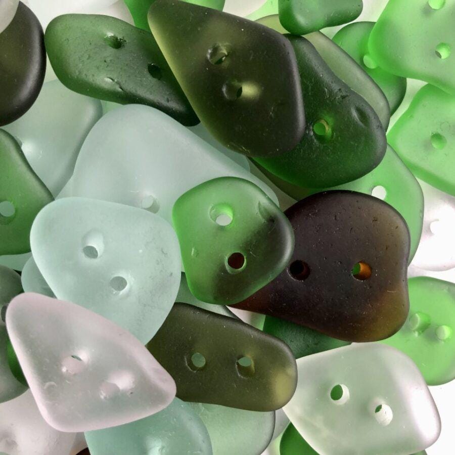 Handmade Caribbean Sea Glass Unique Buttons, Set of 6, Sewing Textile Embellishments