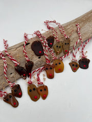 Set of 2, Sea Glass Reindeer Couple Christmas Ornaments, Handmade Coastal Holiday Decor