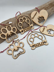 Personalized Wooden Pet Ornament, Christmas Paw Print Keepsake