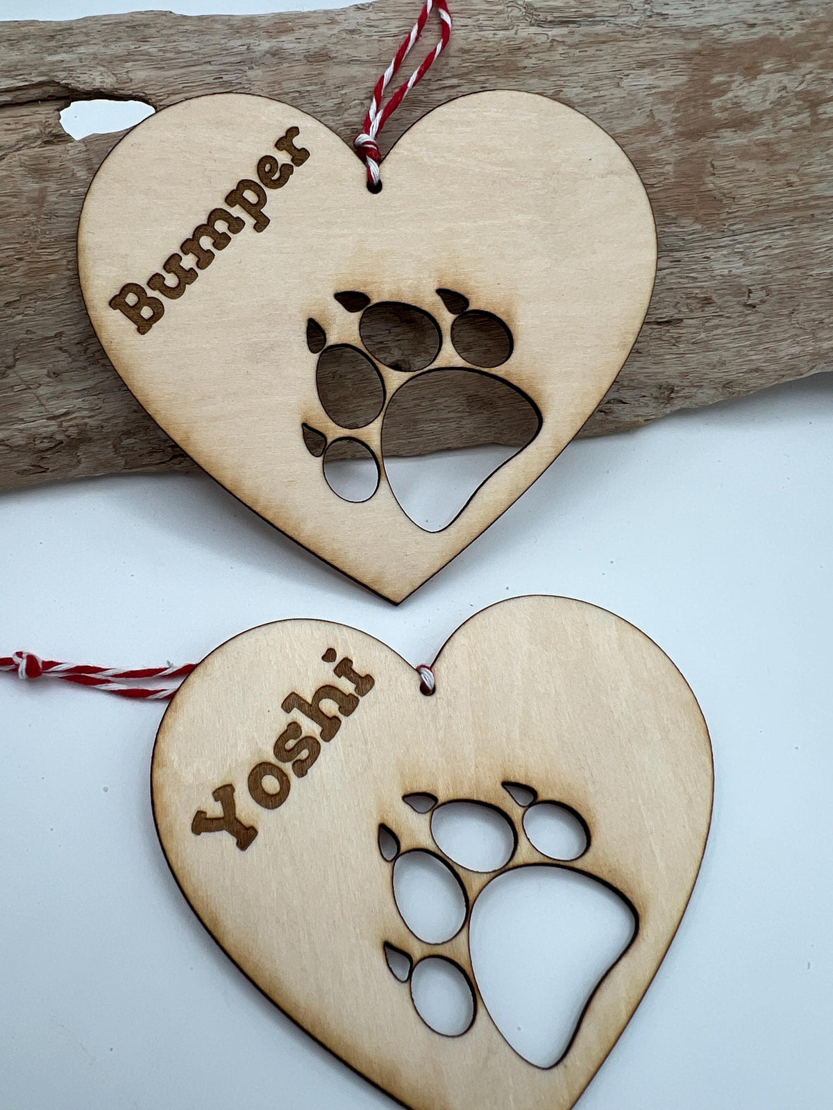 Personalized Wooden Pet Ornament, Christmas Paw Print Keepsake