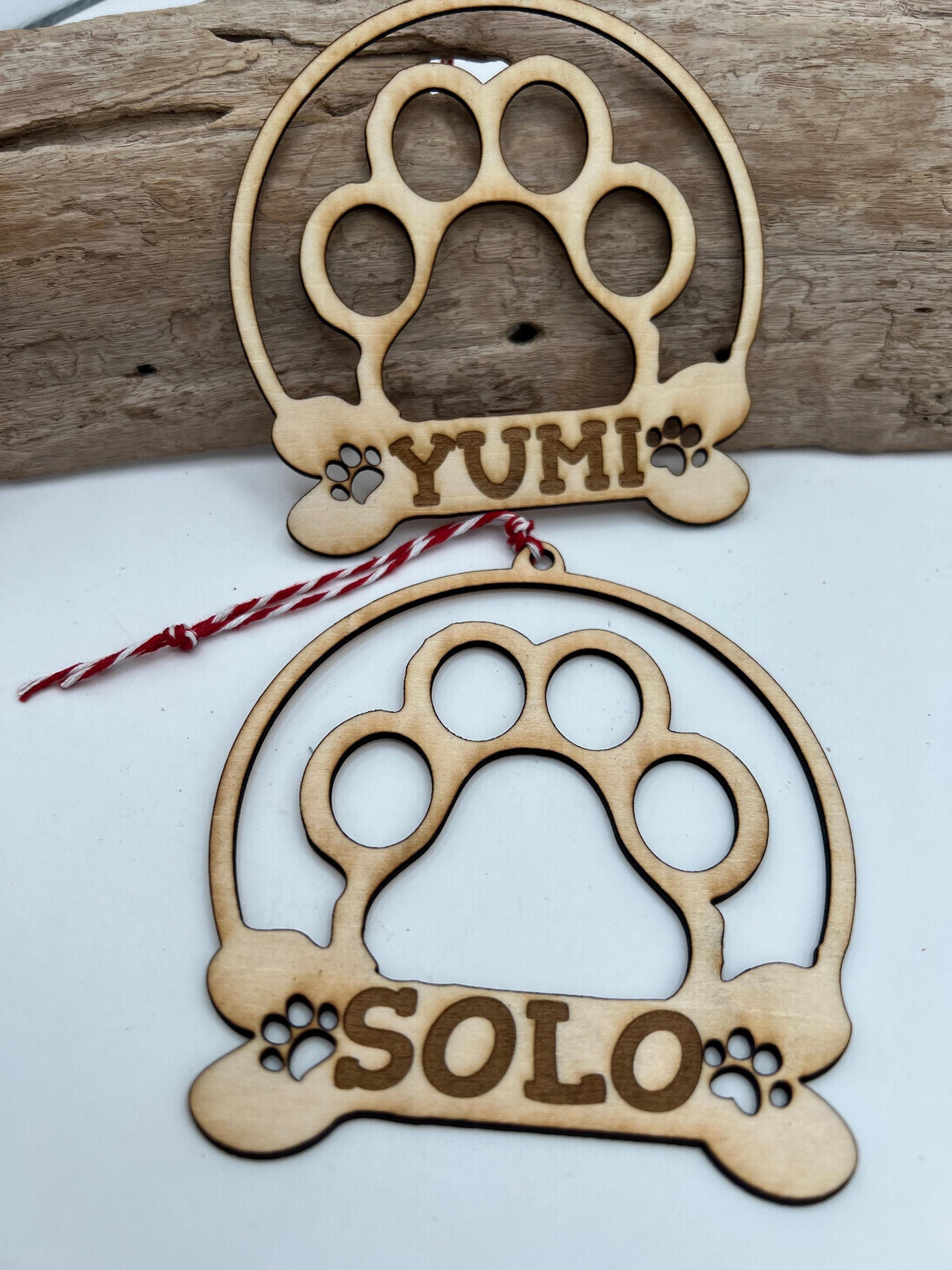 Personalized Wooden Pet Ornament, Christmas Paw Print Keepsake