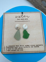 Handmade Sea Glass Sister Keepsake Ornament, Personalized Wood Family Art