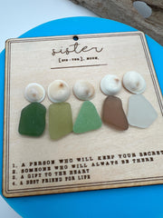Handmade Sea Glass Sister Keepsake Ornament, Personalized Wood Family Art