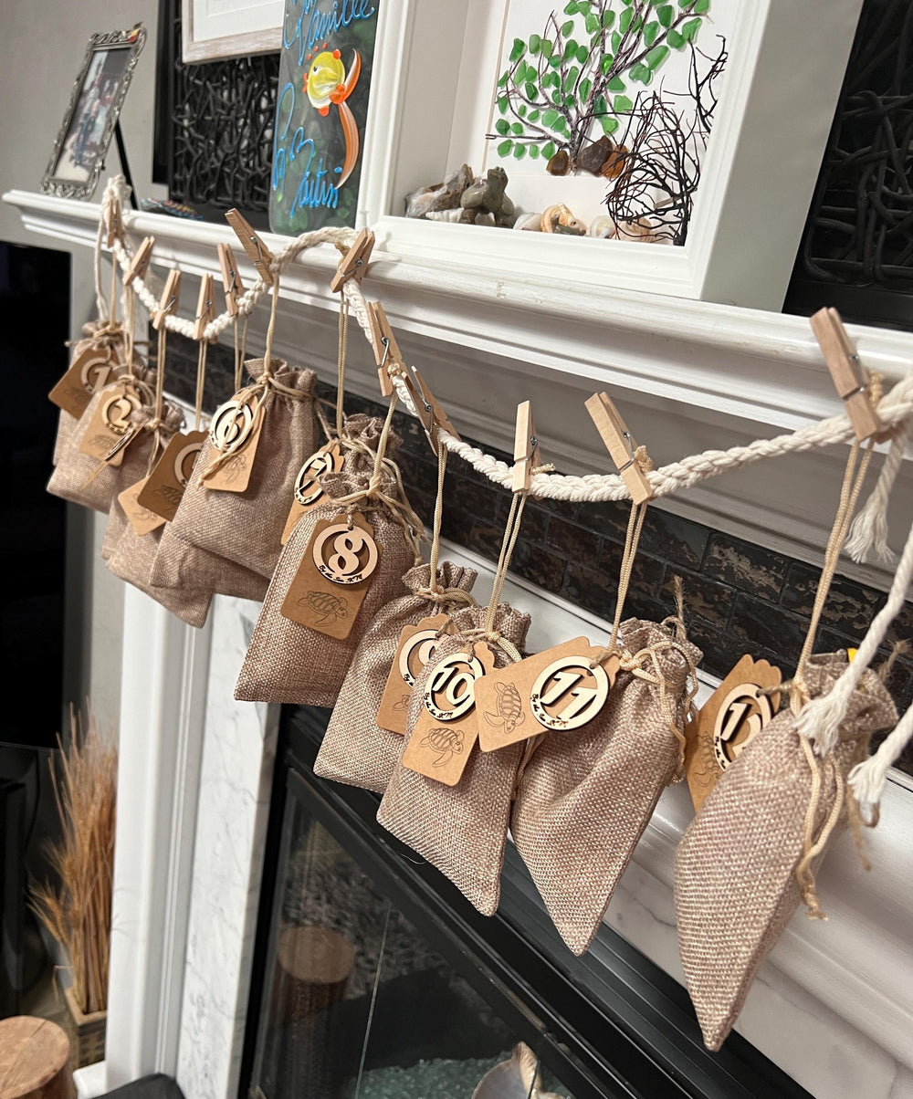 Christmas Advent Calendar, 12-Day Holiday Countdown, Handmade Sea Glass Ornaments, Festive Gift Set