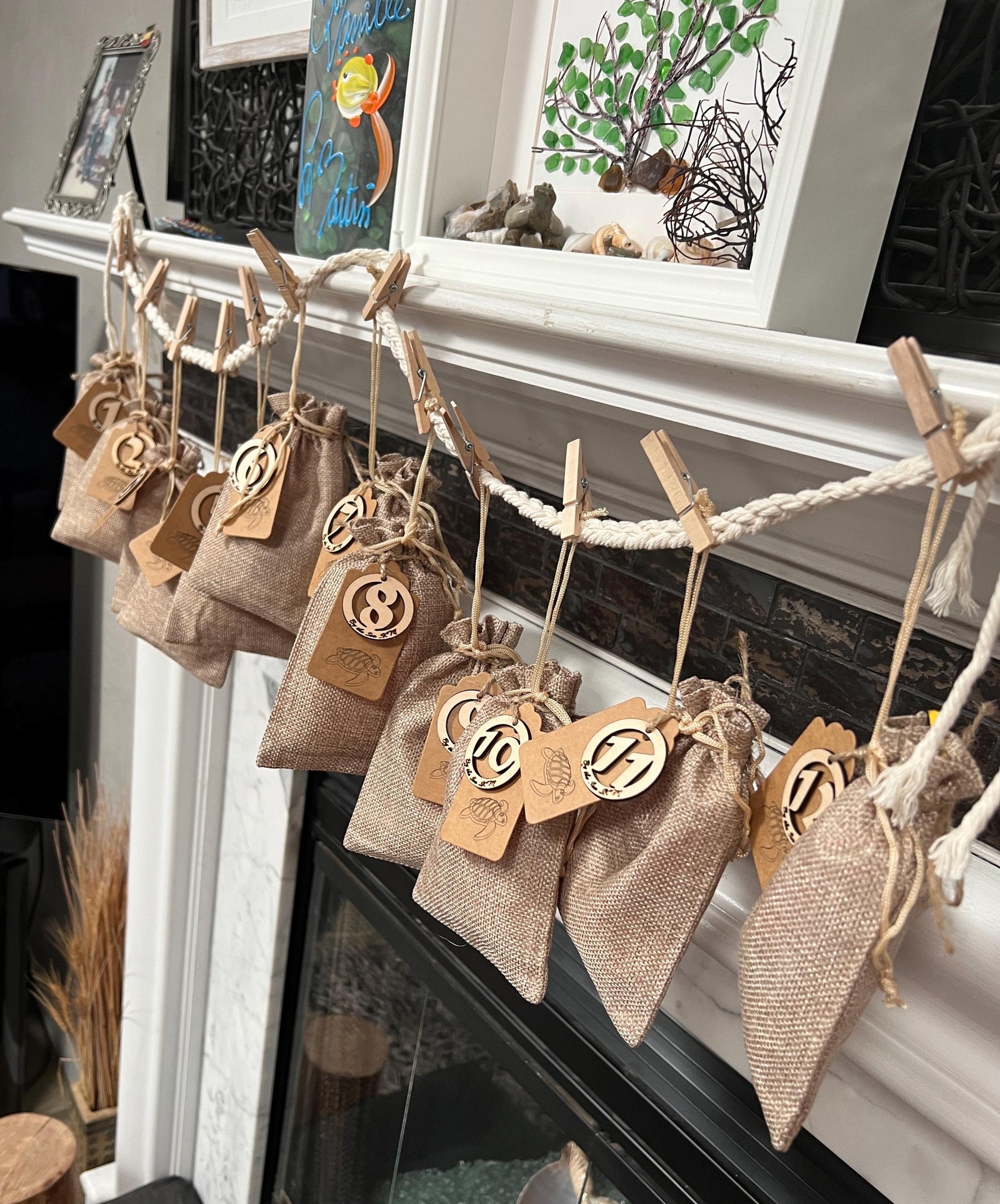 Christmas Advent Calendar, 12-Day Holiday Countdown, Handmade Sea Glass Ornaments, Festive Gift Set
