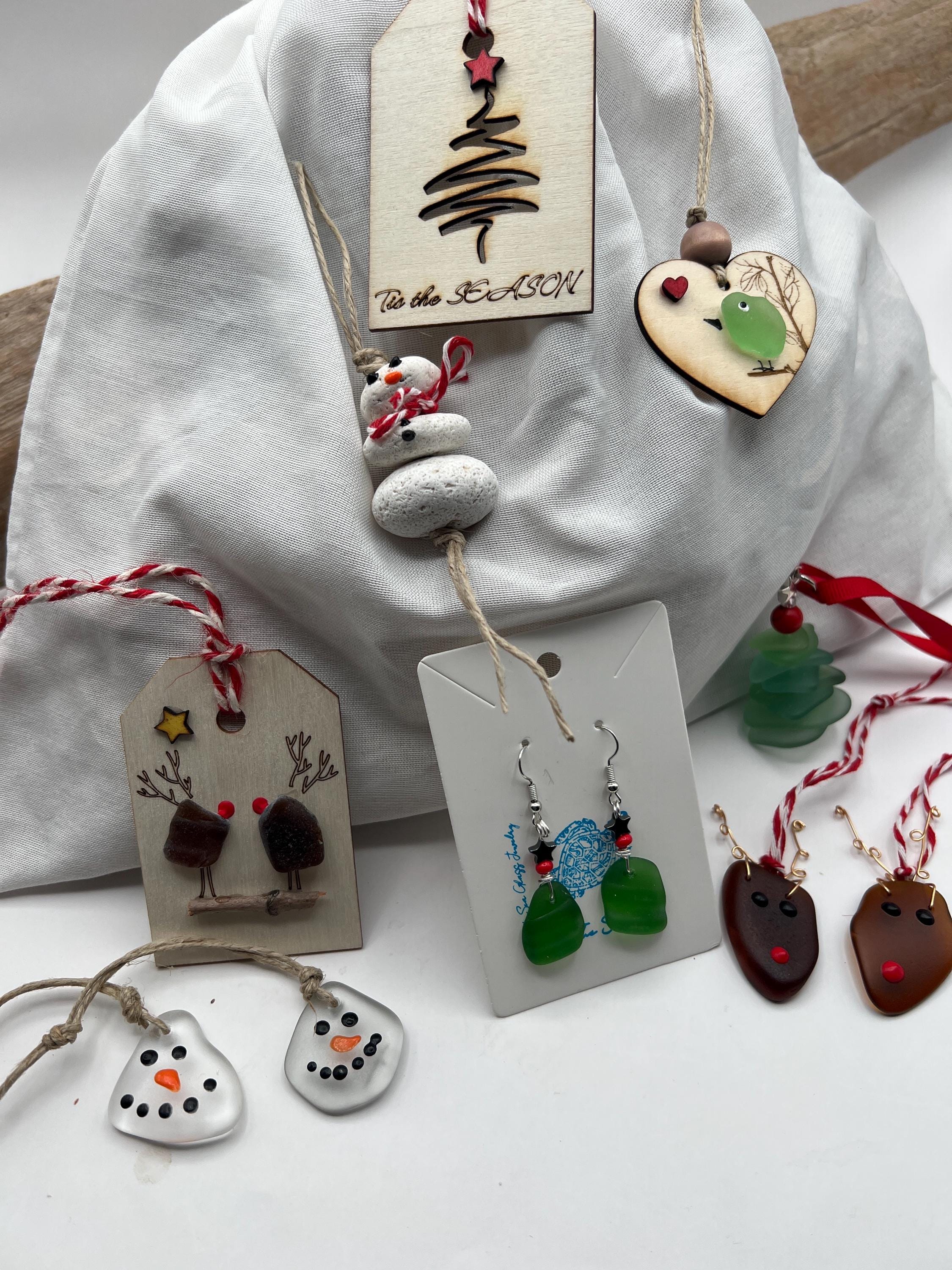 Christmas Advent Calendar, 12-Day Holiday Countdown, Handmade Sea Glass Ornaments, Festive Gift Set