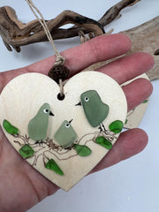 Sea Glass Bird Family Ornament, Baby's First Christmas Keepsake, New Baby Gift, Welcome to the World Little One