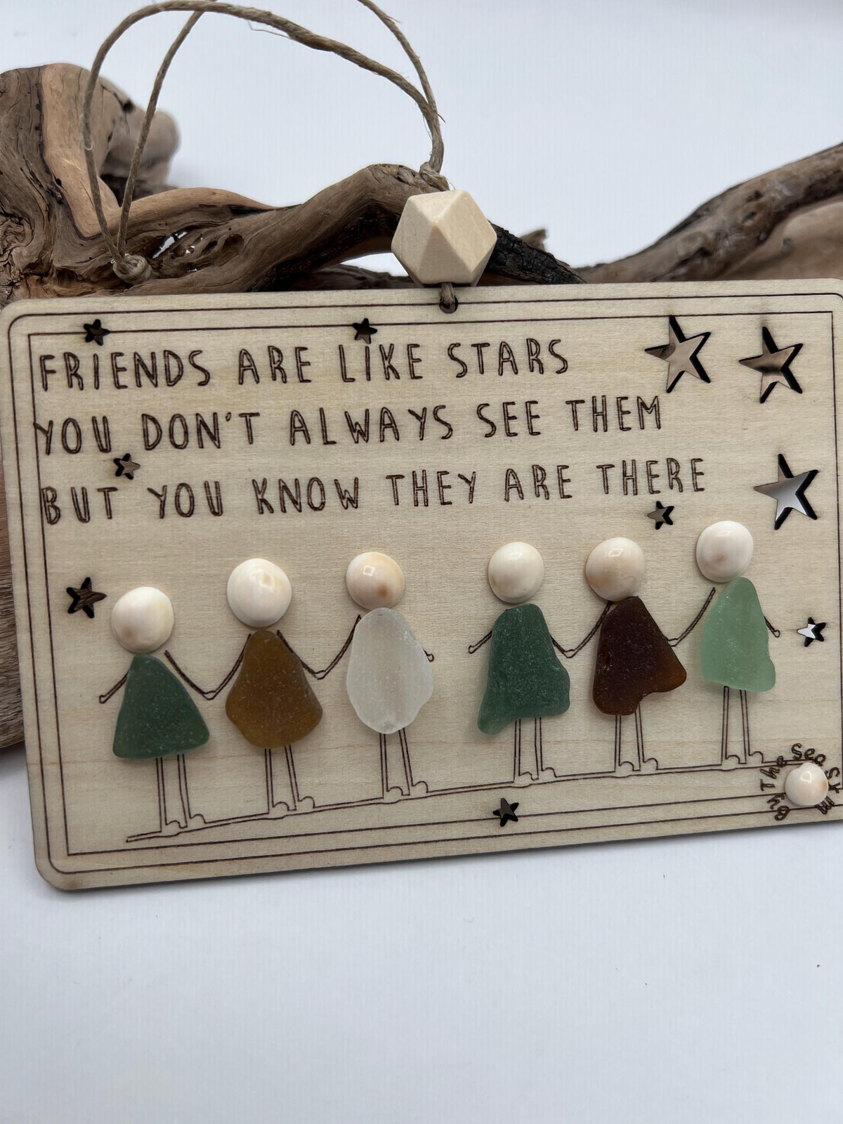 Sea Glass Friendship Ornament, Friends are like Stars, Personalized BFF Group Gift, Handmade Wooden Art
