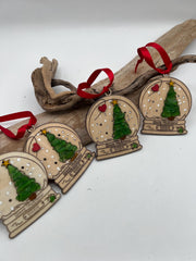 Sea Glass Christmas Ornament 2026 – Handmade Wood Snow Globe, Personalized