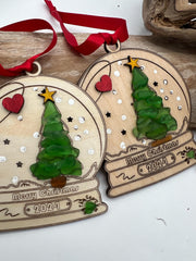 Sea Glass Christmas Ornament 2026 – Handmade Wood Snow Globe, Personalized