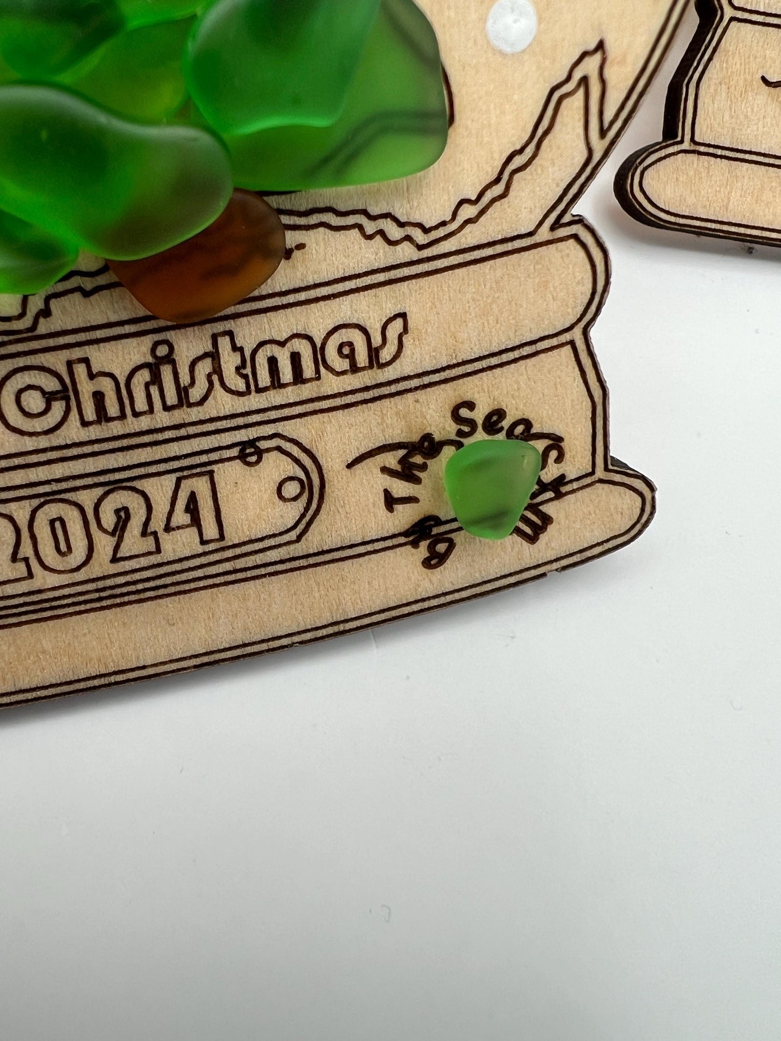 Sea Glass Christmas Ornament 2026 – Handmade Wood Snow Globe, Personalized