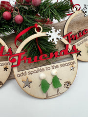 Unique Sea Glass Friendship Christmas Ornament, Handmade Wooden Holiday Keepsake. “friends add sparkle”