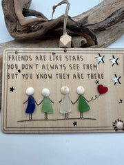 Sea Glass Friendship Ornament, Friends are like Stars, Personalized BFF Group Gift, Handmade Wooden Art
