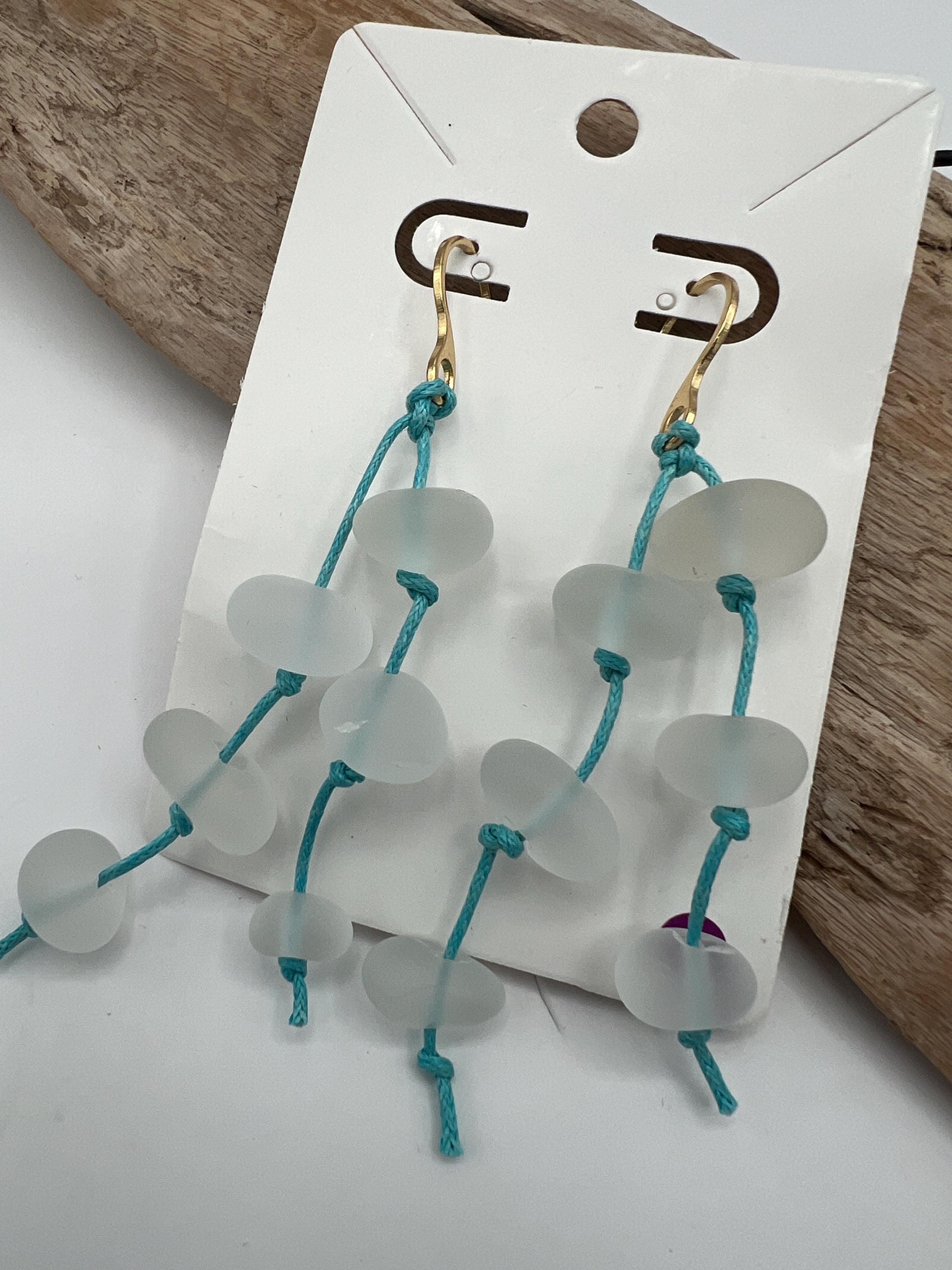 Caribbean Sea Glass Necklace & Earring Set: Knotted Pendant, Upcycled Ocean Jewelry