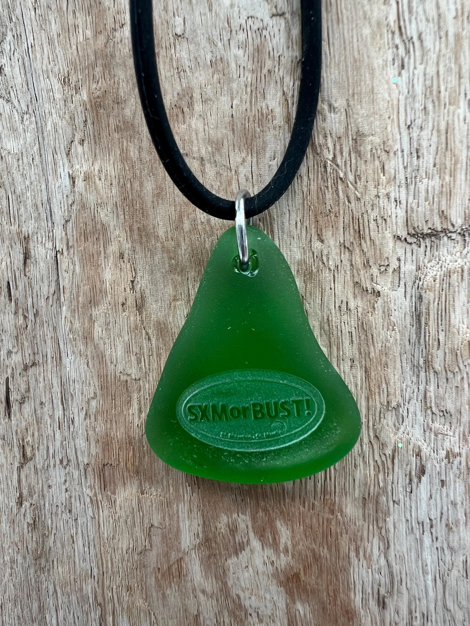 Engraved Sea Glass Pendant Necklace: SXMorBust Logo, Waterproof