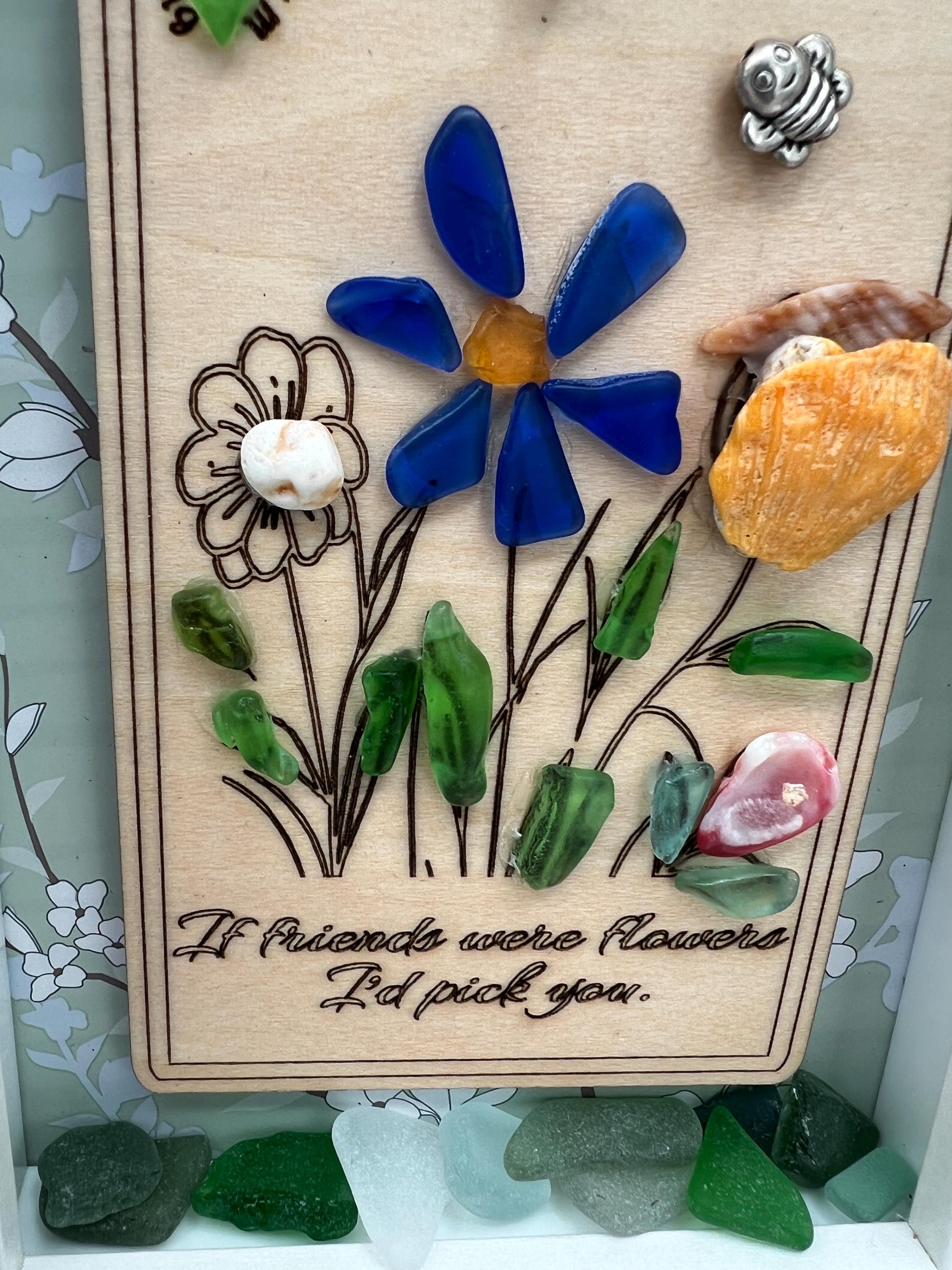 Genuine Sea Glass Friendship Flowers – Handmade Coastal Shadow Box Gift