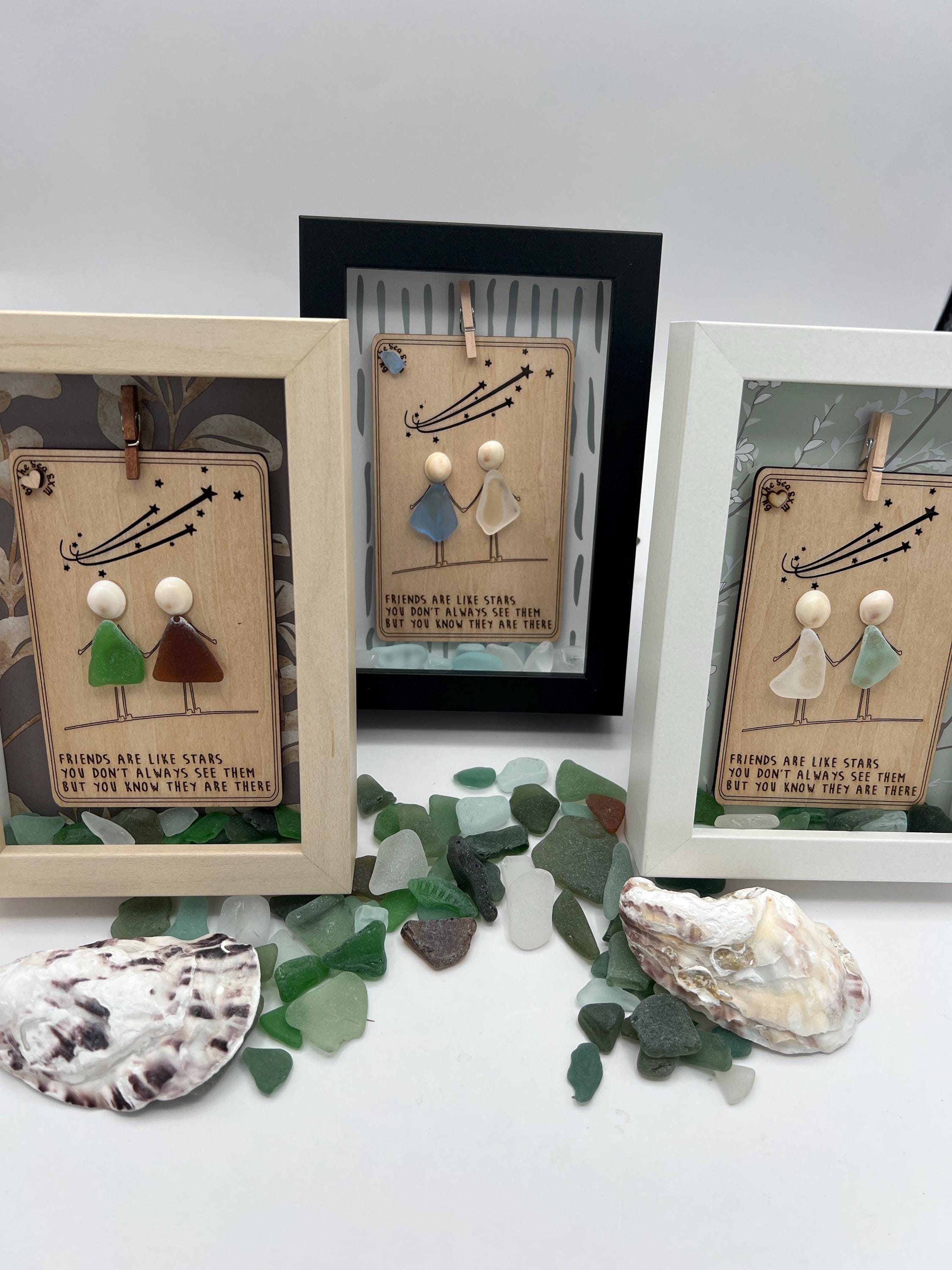 Friends Are Like Stars Sea Glass Art, Best Friend Gift, Personalized Friendship Keepsake, Coastal Shelf Decor, Beach House De
