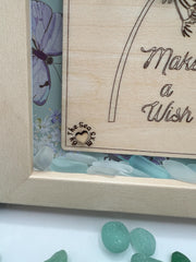 Sea Glass Art: Dandelion « Make a Wish », Butterfly - Framed Personalized Unique Friendship Birthday Gift