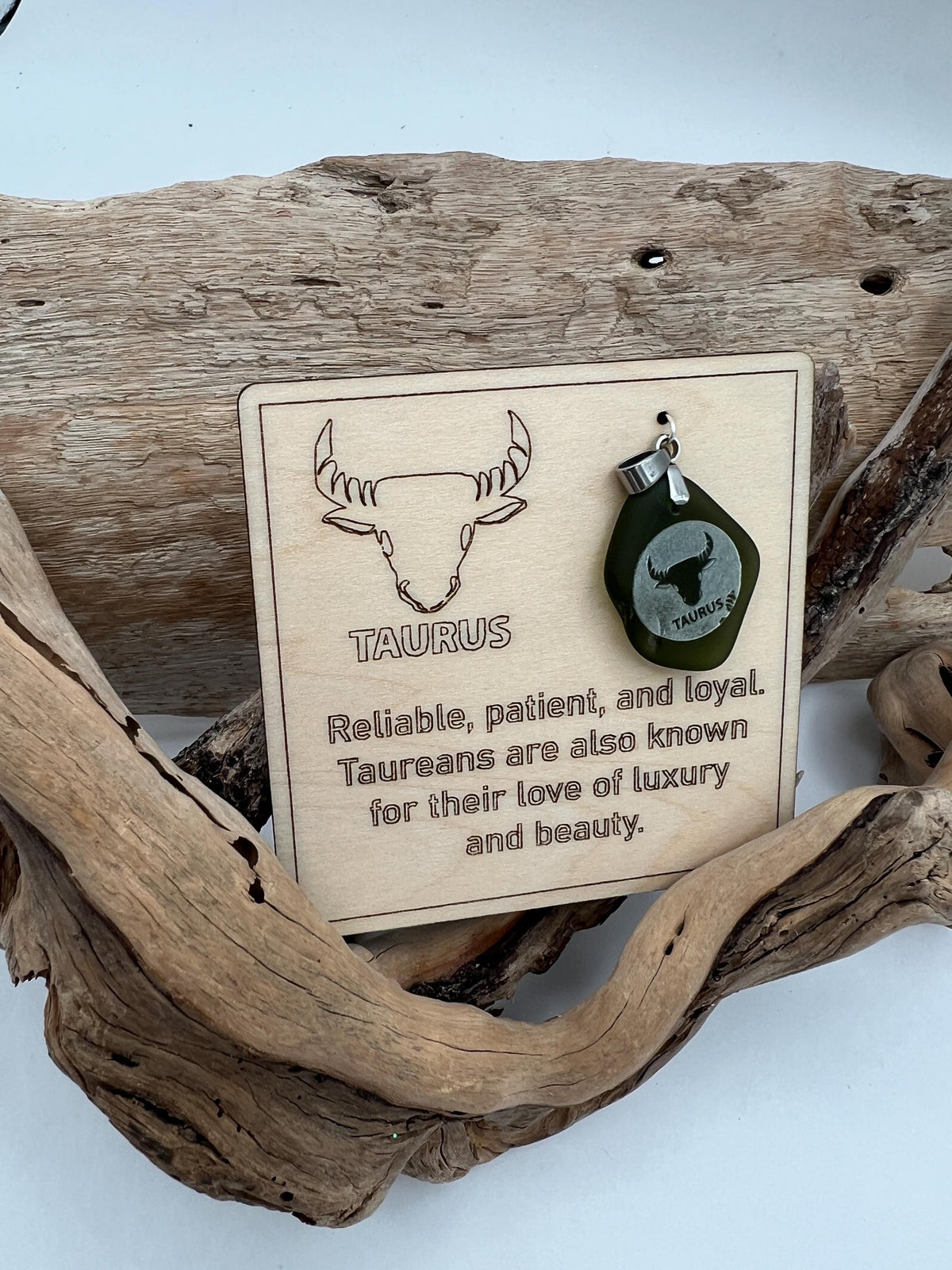 Engraved Zodiac Sea Glass Pendant: Caribbean Astrology BFF Birthday Gift