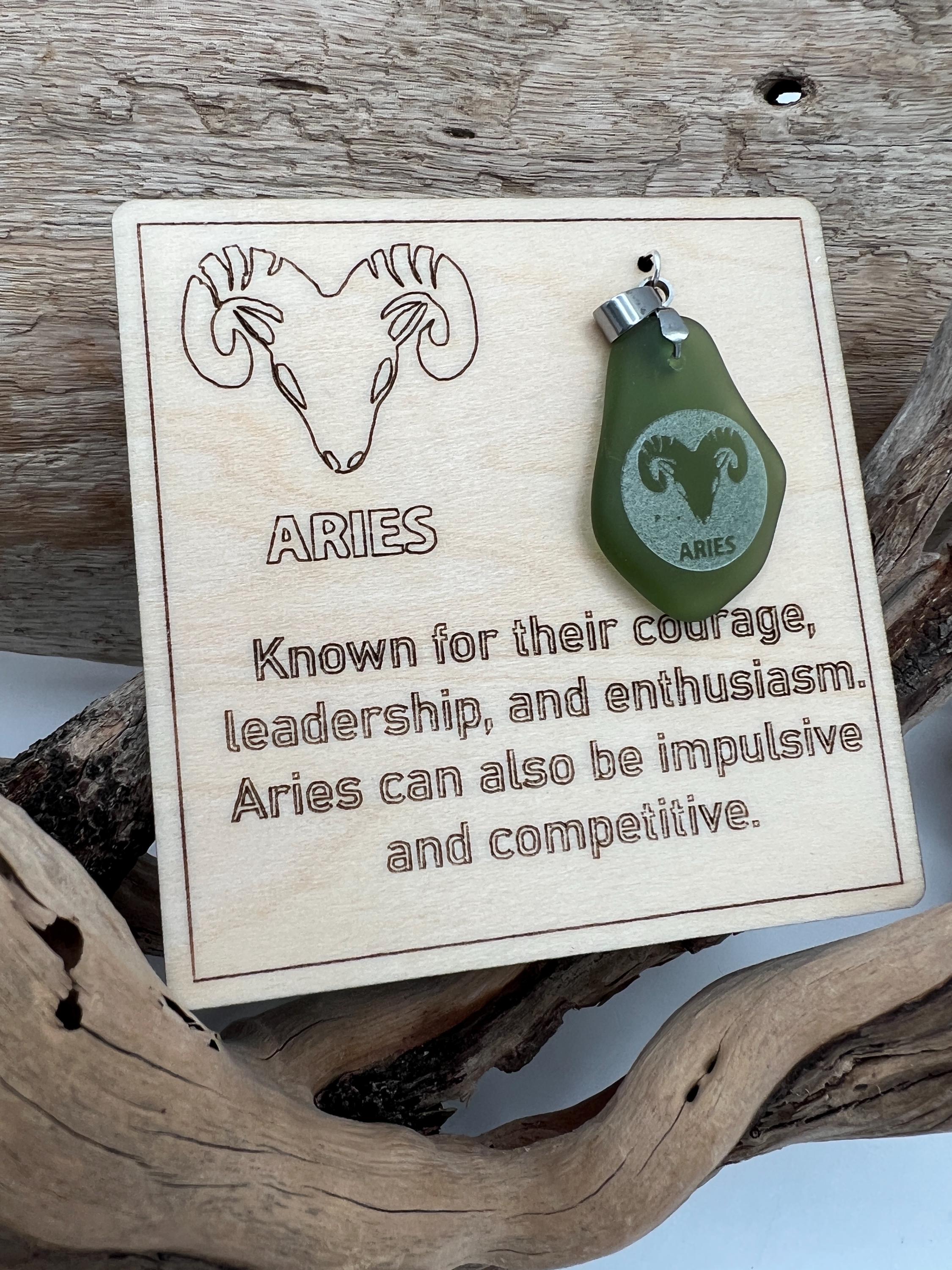 Engraved Zodiac Sea Glass Pendant: Caribbean Astrology BFF Birthday Gift