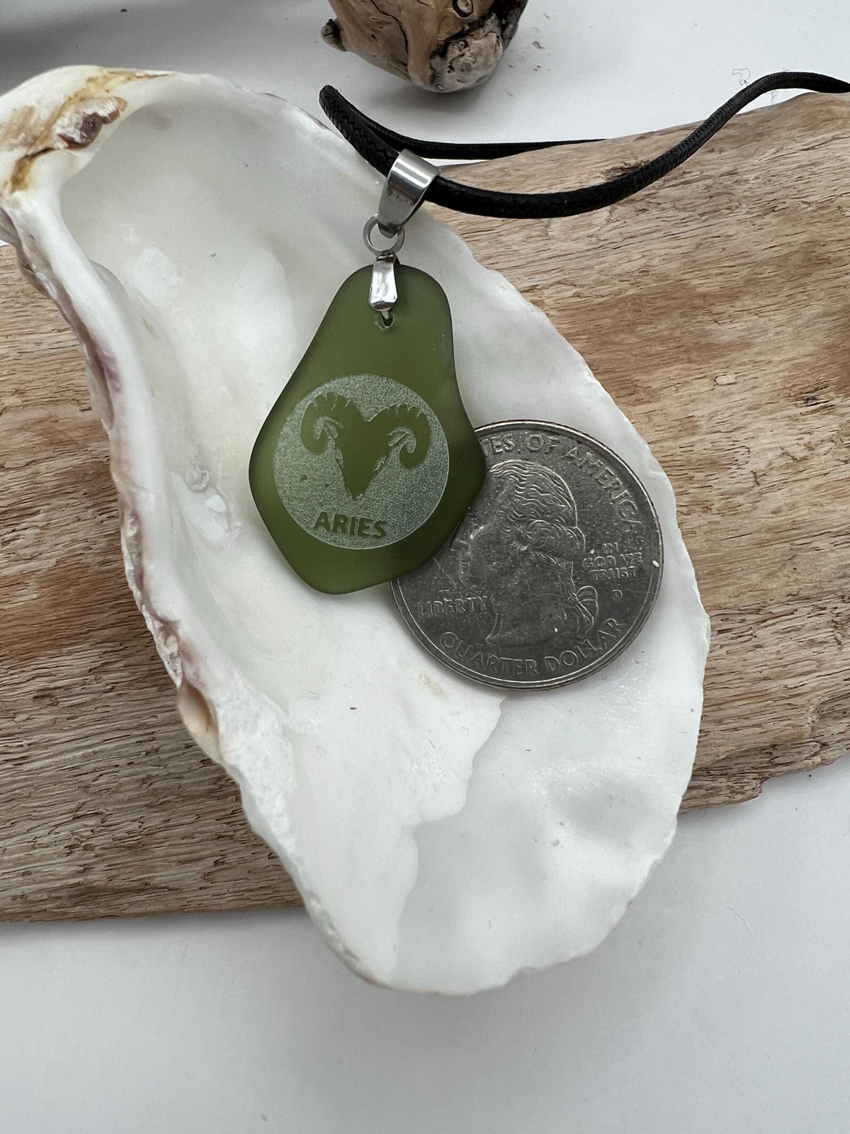 Engraved Zodiac Sea Glass Pendant: Caribbean Astrology BFF Birthday Gift