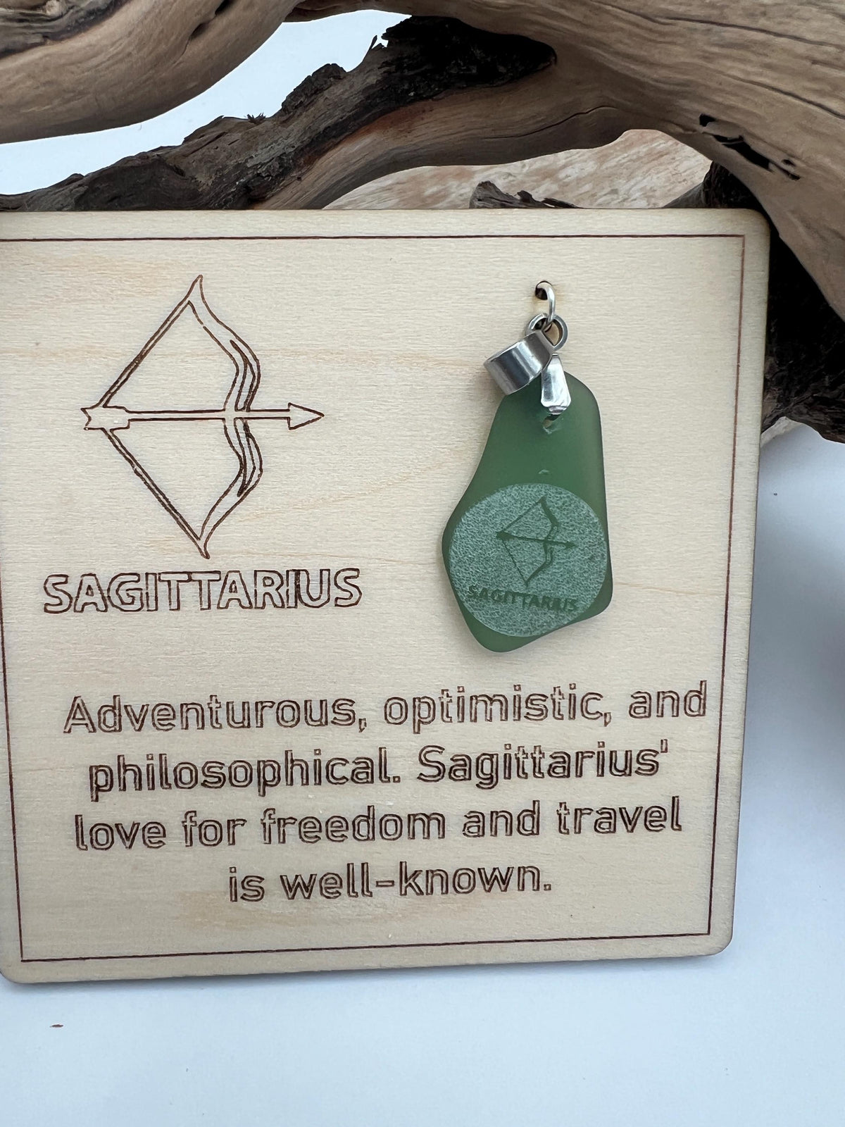 Engraved Sea Glass Zodiac Pendant: Handmade Caribbean Astrology Necklace