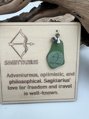 Engraved Sea Glass Zodiac Pendant: Handmade Caribbean Astrology Necklace