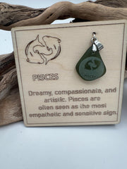 Engraved Sea Glass Zodiac Pendant: Handmade Caribbean Astrology Necklace
