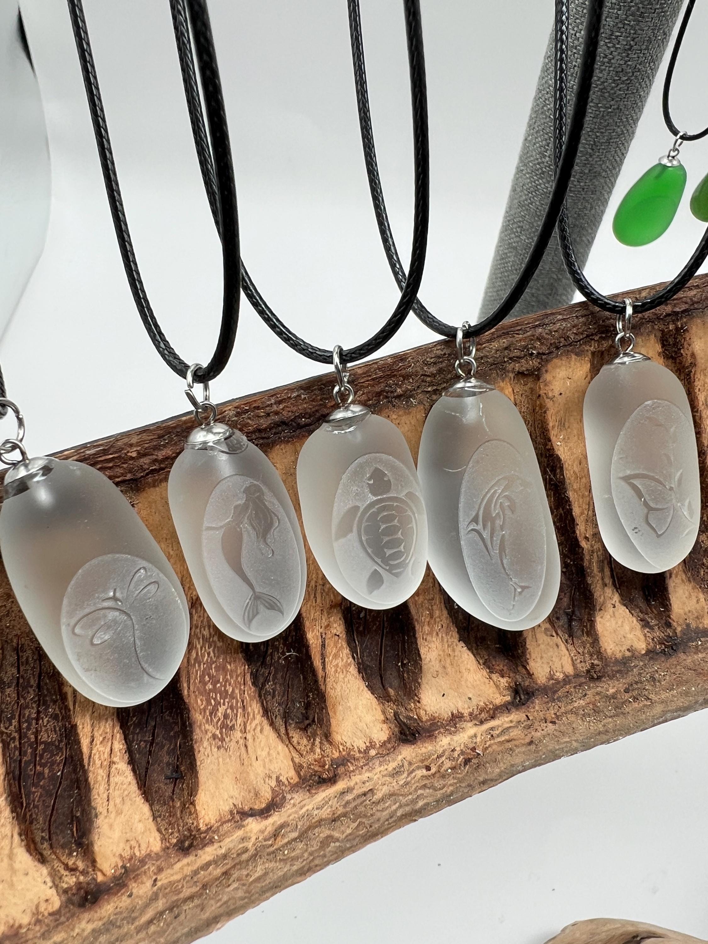 Choose Your Engraved Sea Glass Necklace, Authentic Caribbean Sea Glass Pendant, Beach Glass Jewelry, Coastal Gift