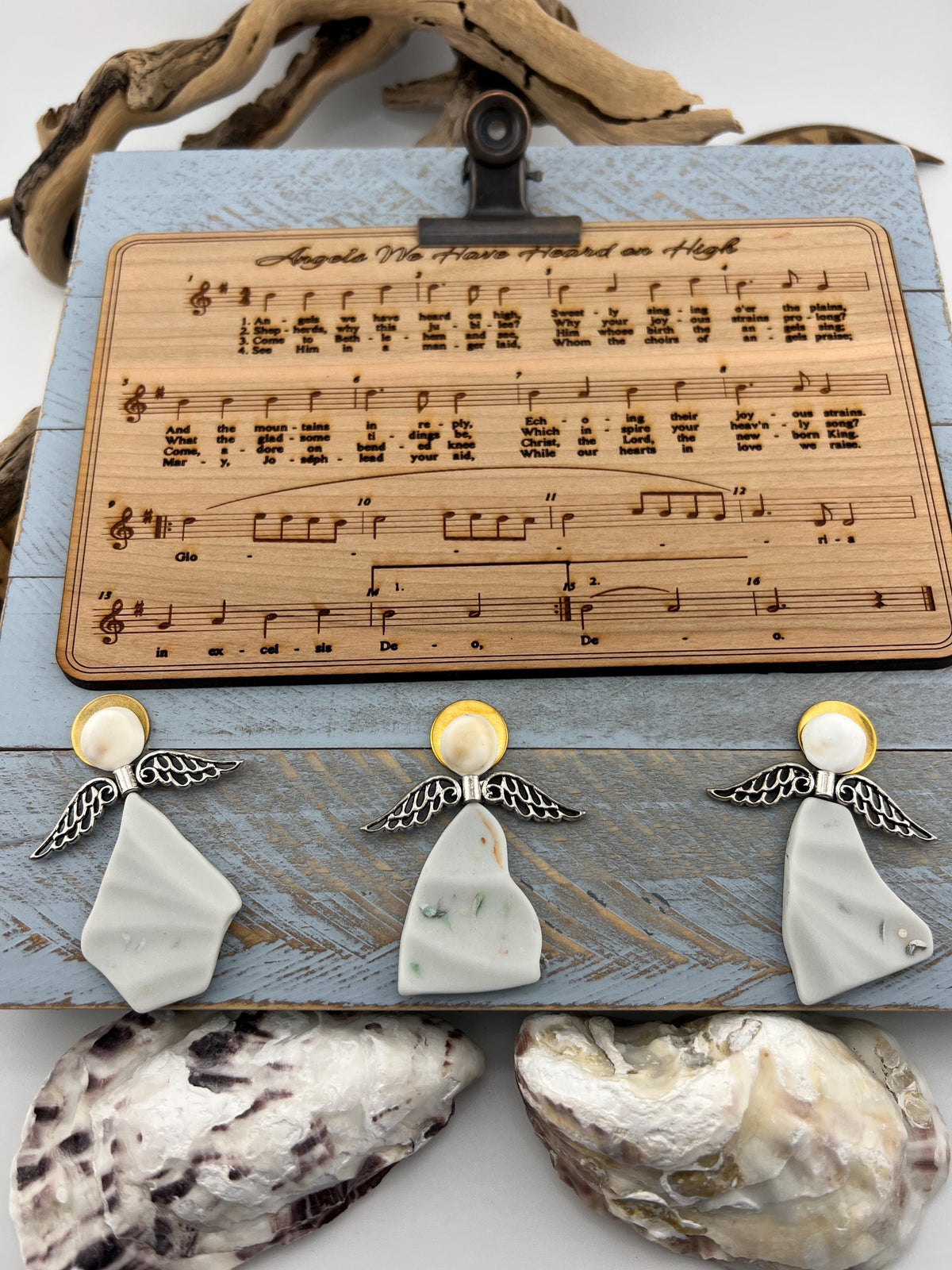 Sea Glass Angel Framed Art, Hark the Herald Christmas Carol
